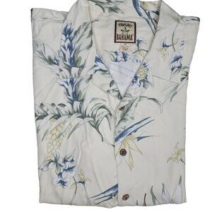 Tommy Bahama Men's XL Silk Hawaiian Shirt Floral Print Ivory vacation tropical